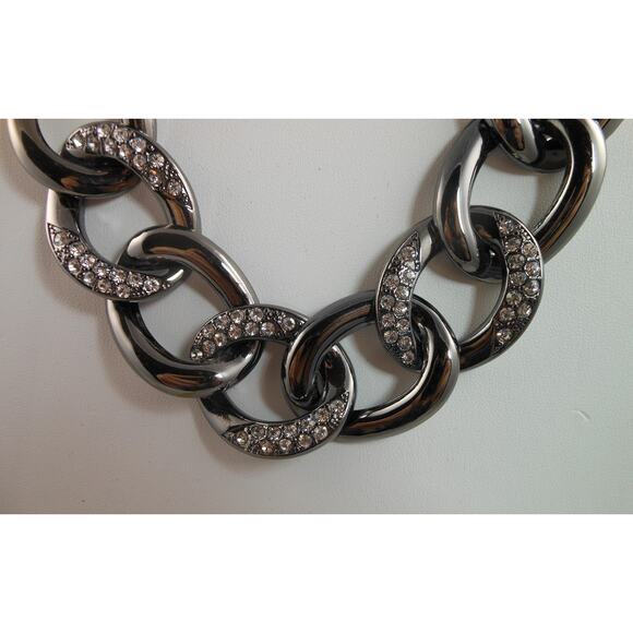Premier Designs Vintage Black Silver Gunmetal Rhinestone Choker Necklace Chain - Picture 2 of 5